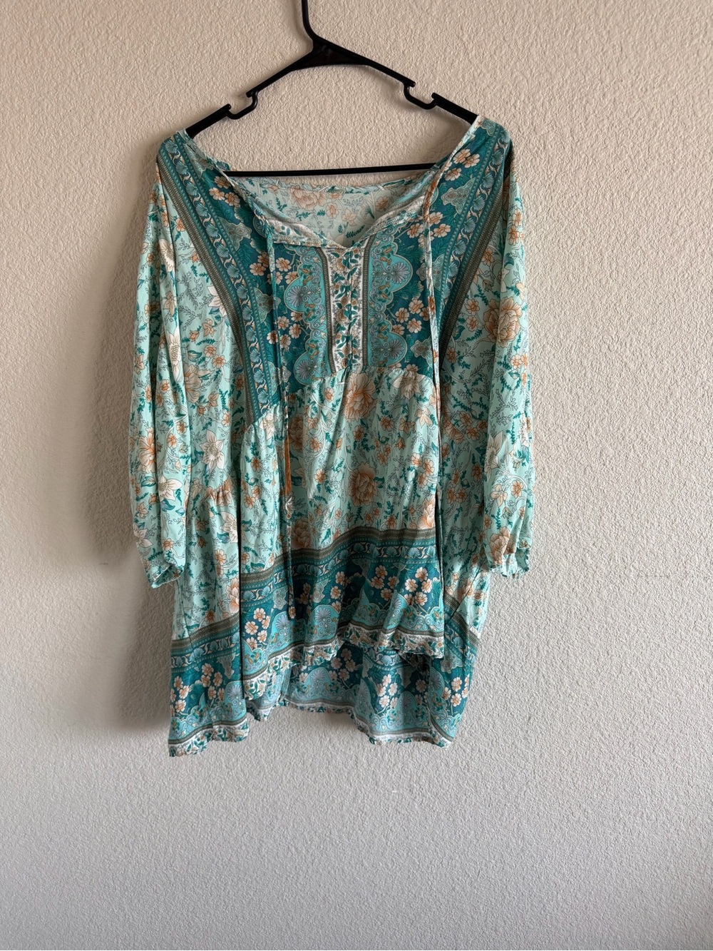 SHEIN Teal Floral Peasant Tunic